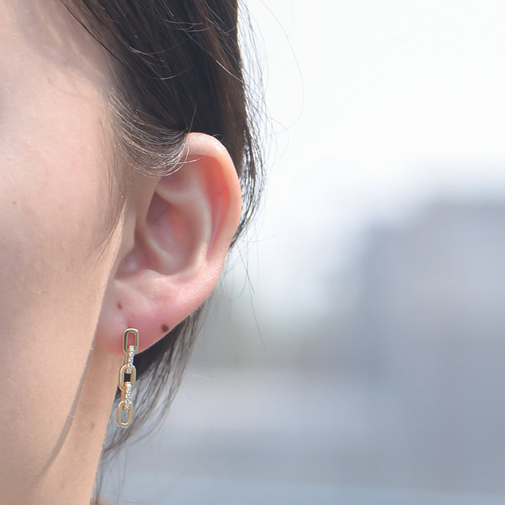 Asymmetric Chain Buckle with Zircon Silver Drop Earrings for Women