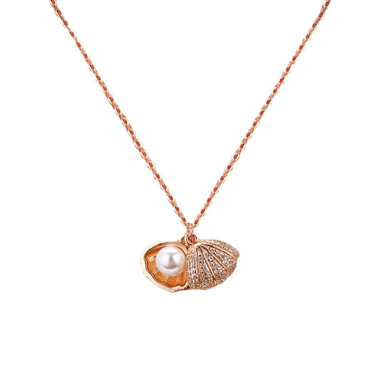Zircon Shell with Pearl Silver Necklace for Women