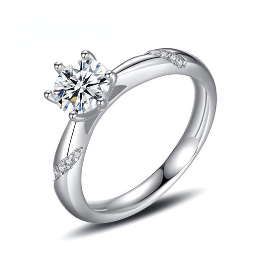 Moissanite Round Cut Six Prongs Cathedral Silver Engagement Ring for Women