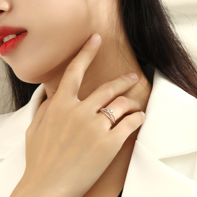 Three Layers Interweave with Round Zircon Silver Ring