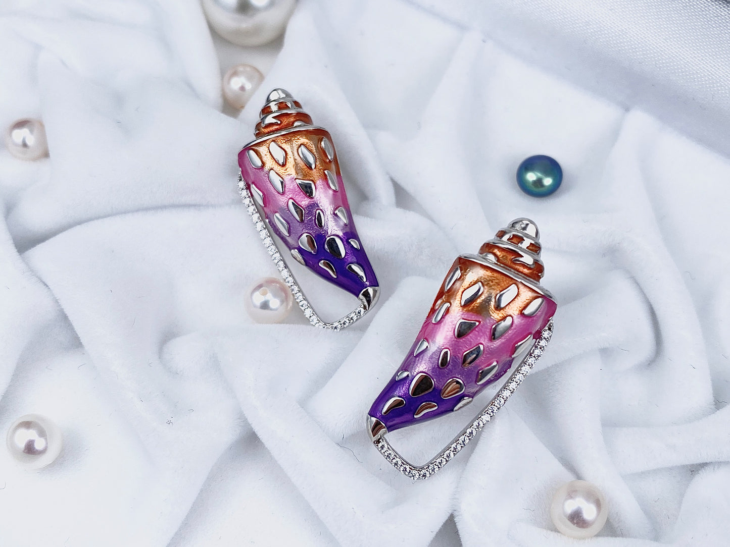 Colourful Conch Enamel Silver Studs Earrings for Women