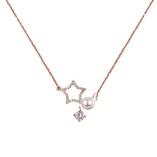 Zircon Pentagram with Pearl Silver Necklace for Women