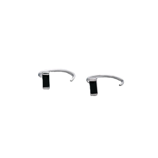 Black Rectangle Zircon Silver Hoop Earrings for Women