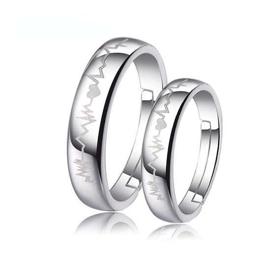 Heartbeat Silver Couple Ring for Women