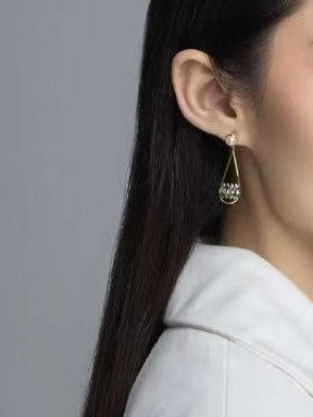 Colourful Rhombus Grid Enamel with Pearl Water Drop Earrings for Women