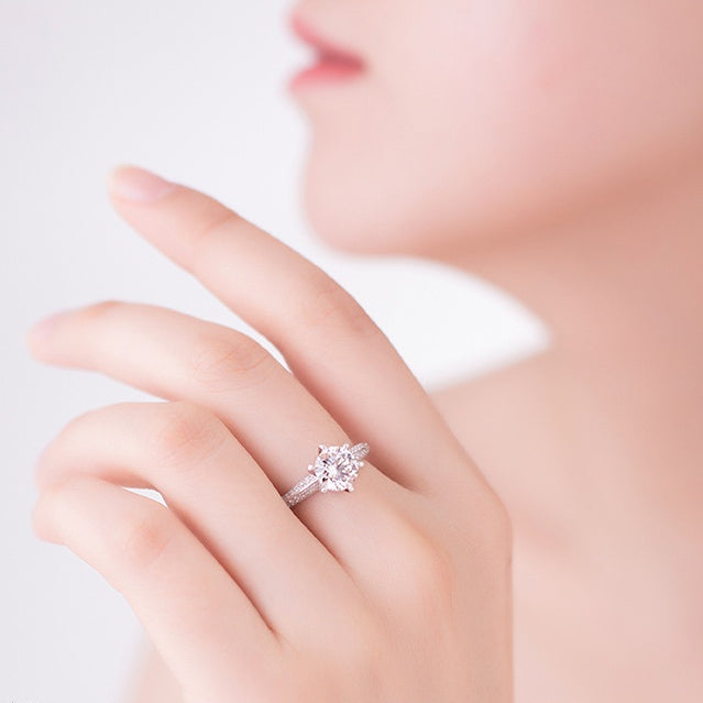 Adjustable Opening Cathedral Six Prongs 1.0 Carat Moissanite Engagement Ring