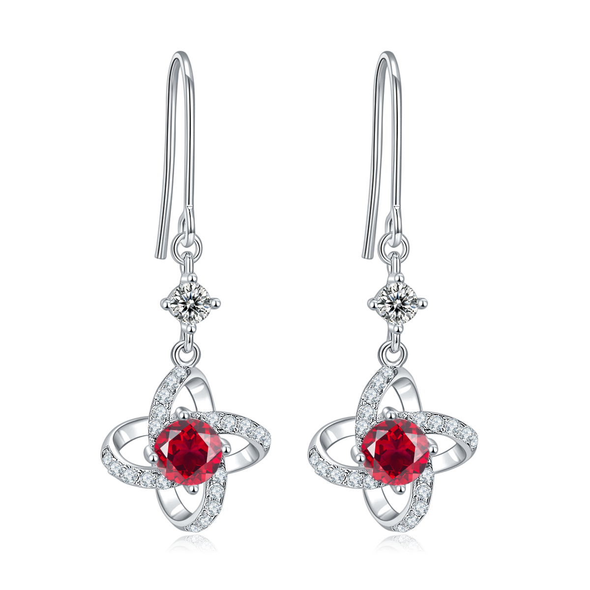Red Crystal Windmill Earrings for Women