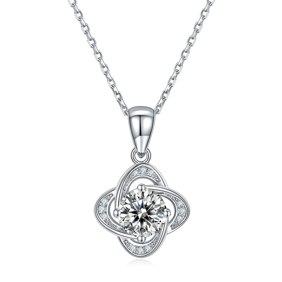 Moissanite Solitaire Drop Clover Necklace for Women