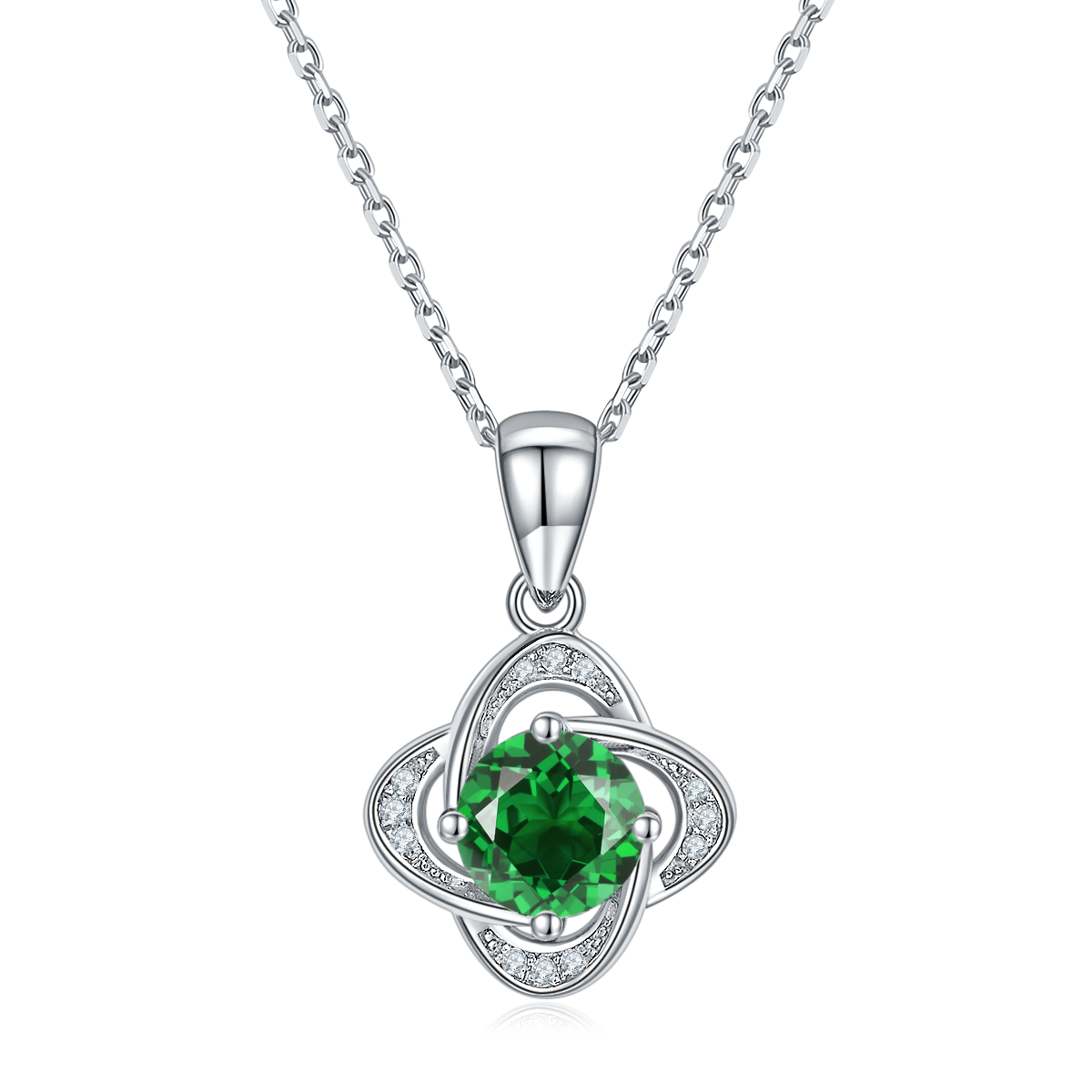 Green Crystal Stone Solitaire Drop Clover Necklace for Women