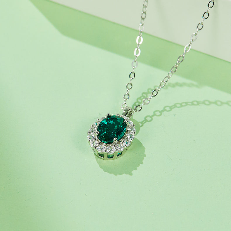 Green Zircon Stone Solitaire Drop Necklace for Women