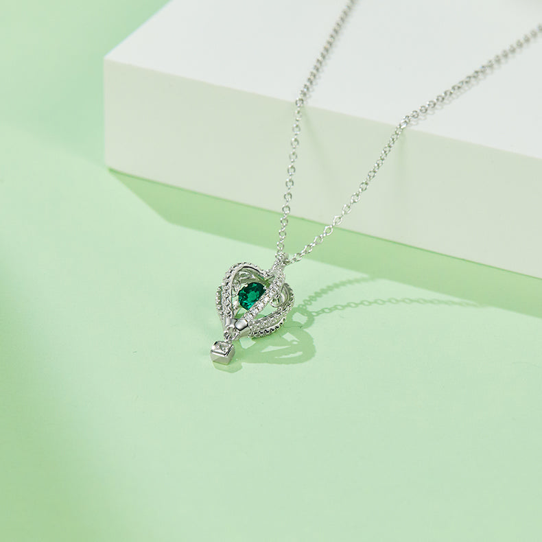 Green Zircon Stone Solitaire Drop Hot Air Balloon Necklace for Women
