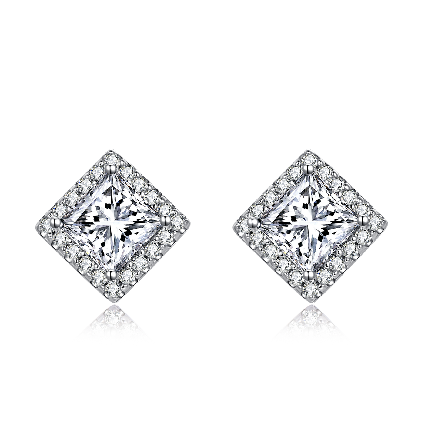 0.5CT Moissanite Princess Square Soleste Halo Studs for Women