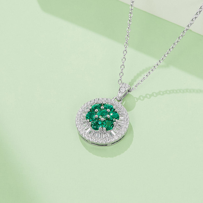 Green Zircon Stone Daisy Circular Necklace for Women