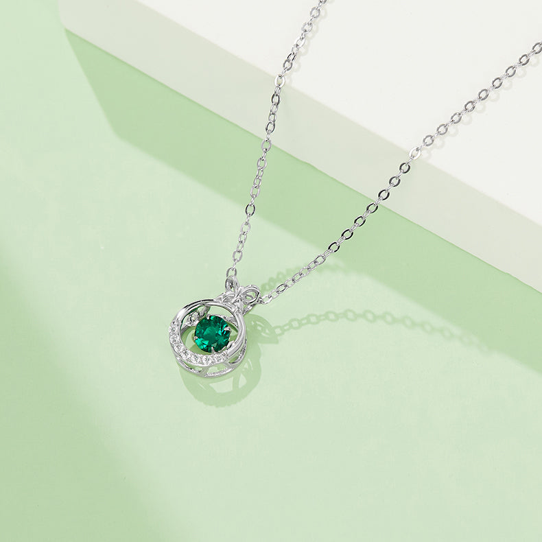 Green Zircon Stone Solitaire Drop Round Bowknot Necklace for Women