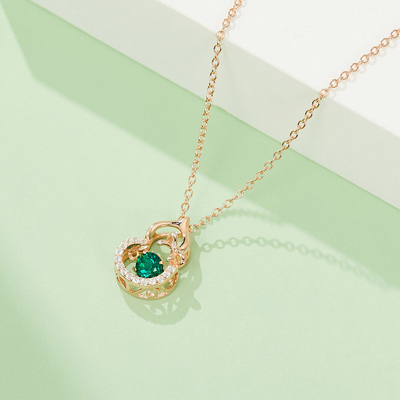 Green Zircon Stone Solitaire Drop (Rose Gold Colour) Small Gourd Necklace for Women