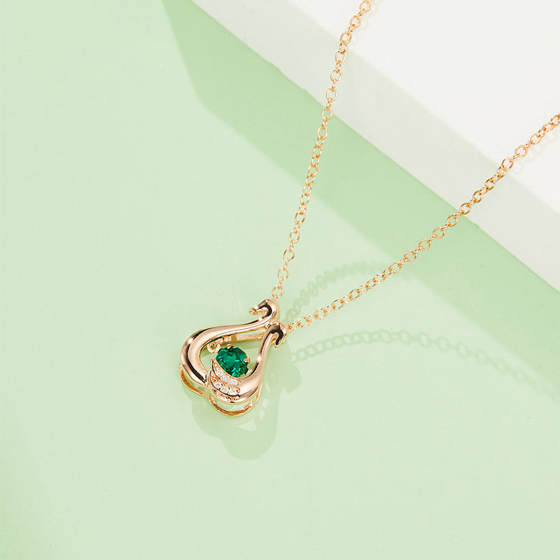 Green Zircon Stone Solitaire Drop (Rose Gold Colour) Little Swans Necklace for Women