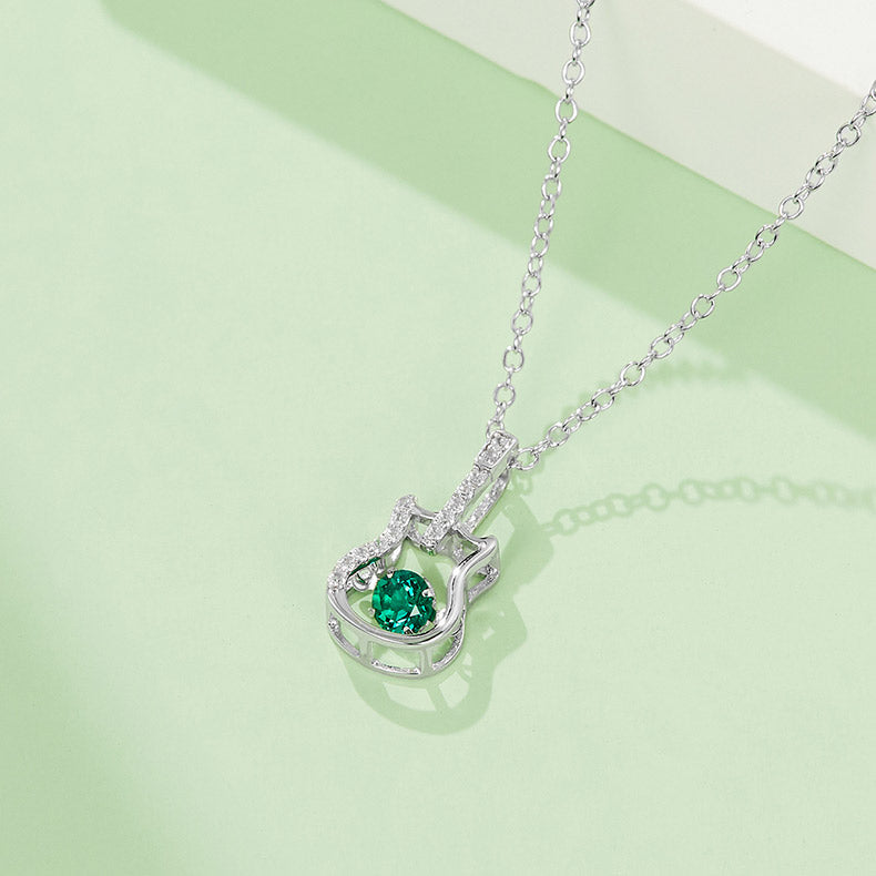 Green Zircon Stone Solitaire Drop Guitar Necklace for Women