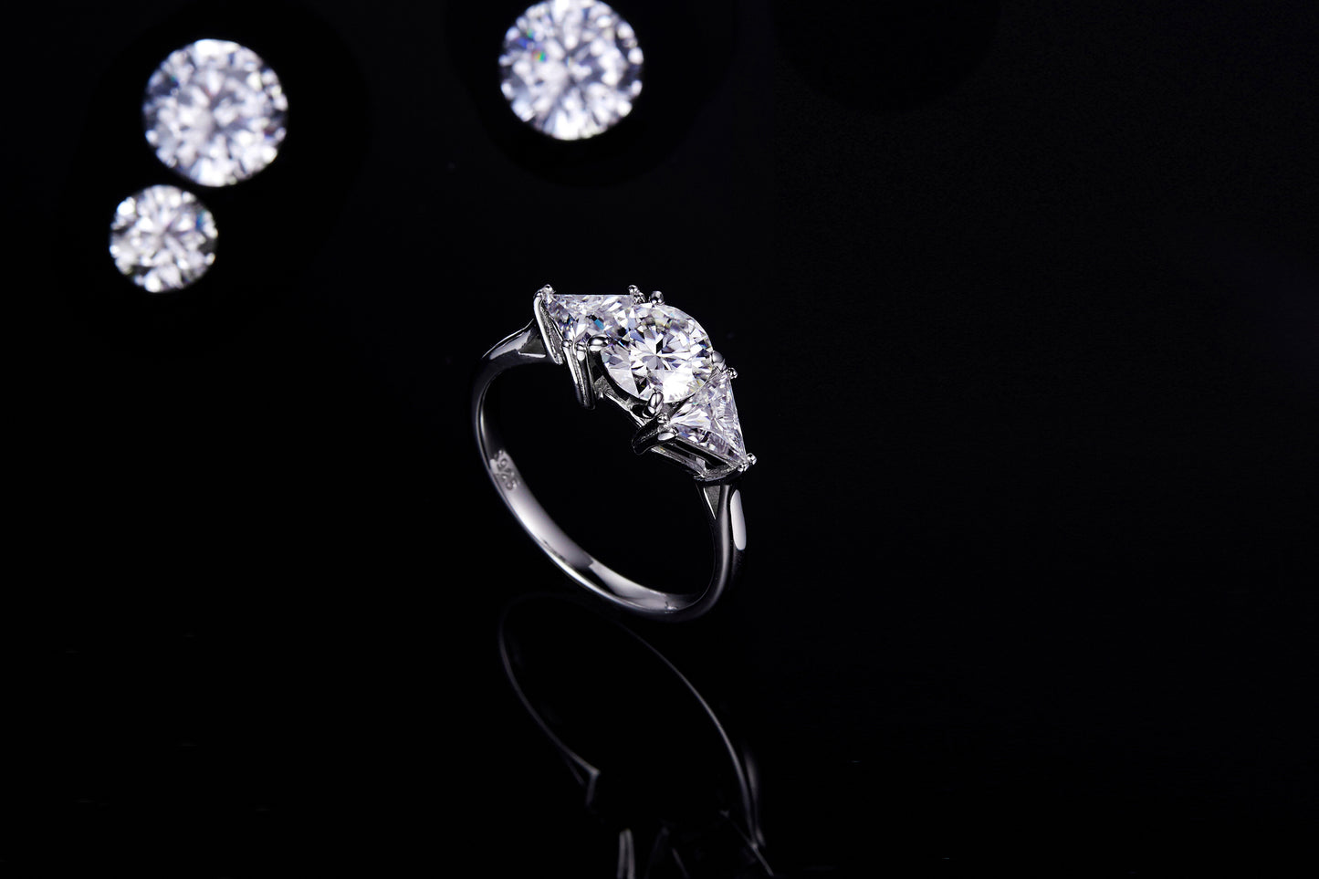 Moissanite Three Stone Engagement Ring for Women