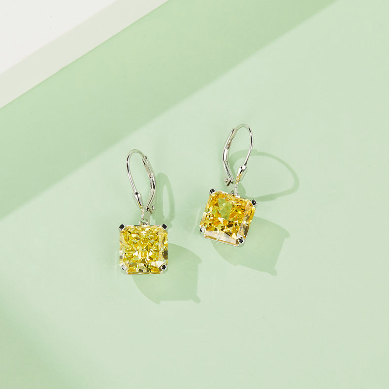 Yellow Zircon Stone Solitaire Drop Square Earrings for Women