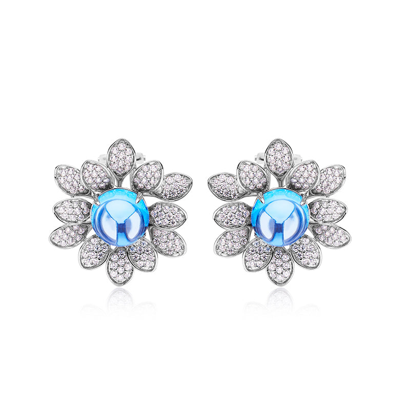Blue Topaz Stone Solitaire Flower Earrings for Women