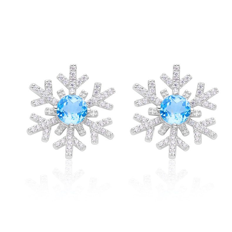 Blue Topaz Stone Solitaire Drop Snow Earrings for Women
