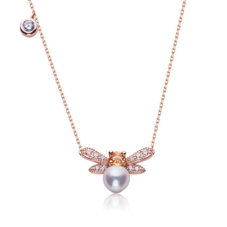 AKOYA Pearl (Rose Gold Colour) Little Bee Necklace for Women
