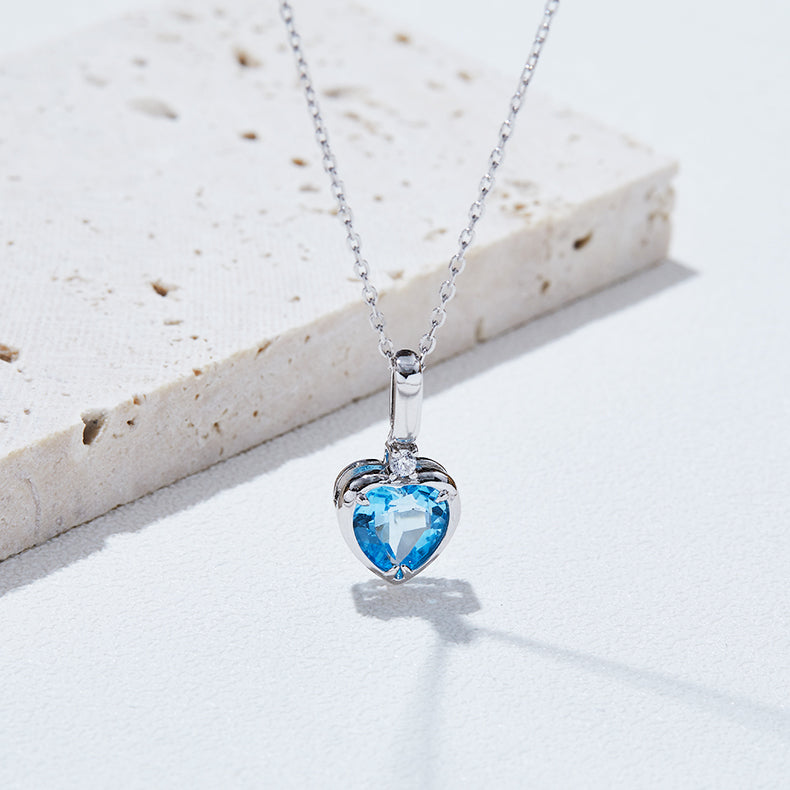 Blue Topaz Stone Solitaire Drop Heart Shape Necklace for Women