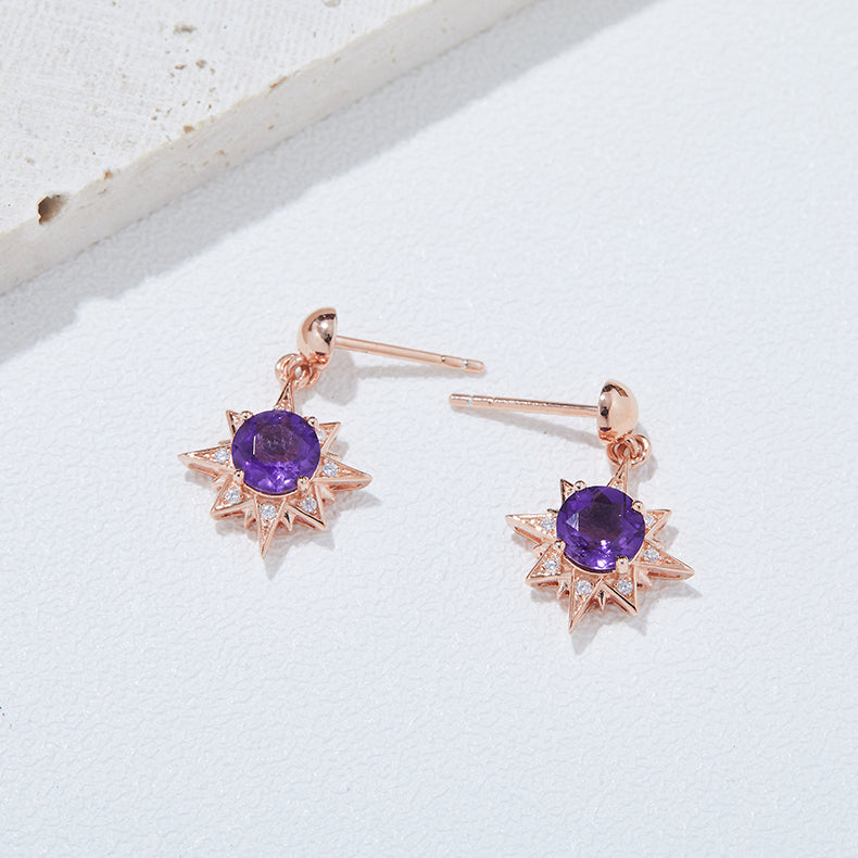 Purple Crystal Stone Solitaire (Rose Gold Colour) Star Studs for Women