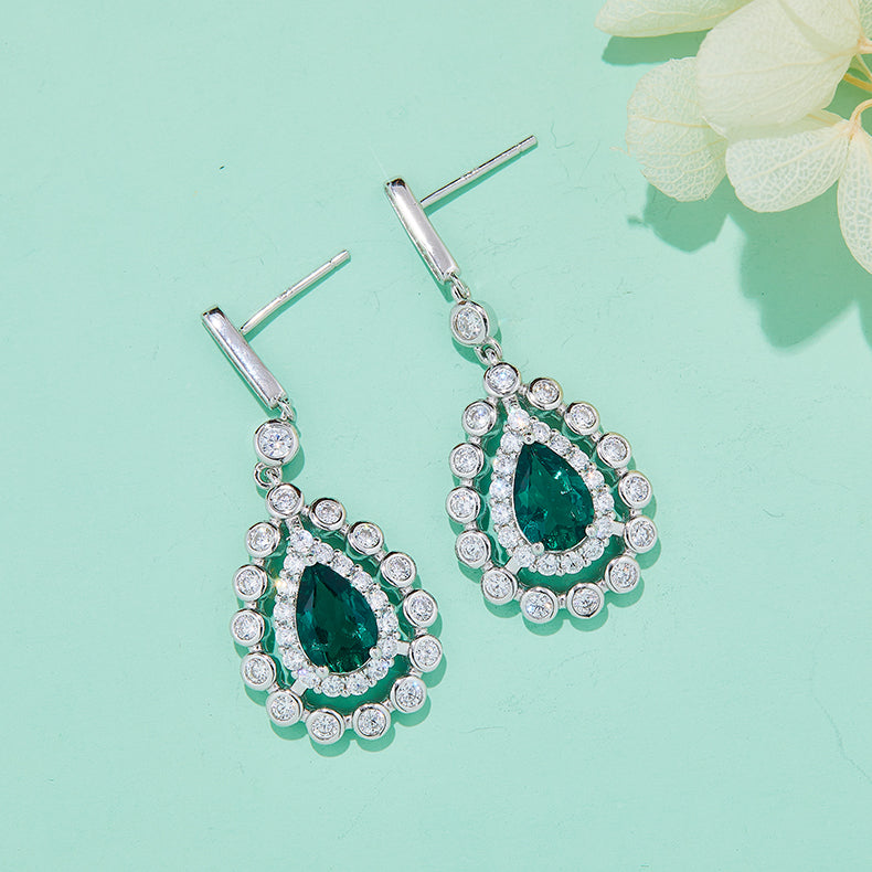 Green Zircon(7.5CT) Stone Solitaire Drop Earrings for Women