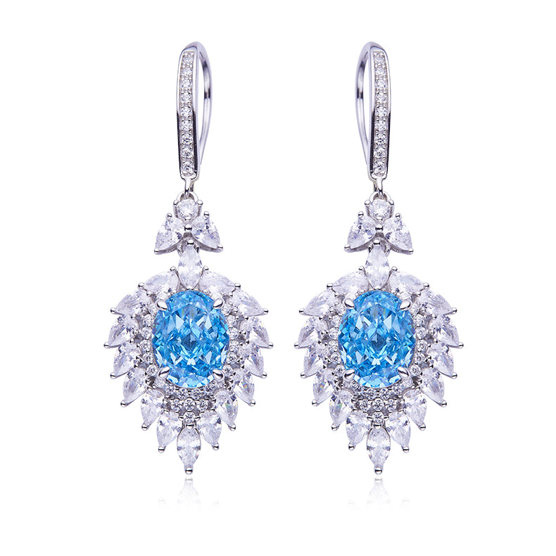 Blue Zircon(4.0CT) Stone Solitaire Drop Earrings for Women
