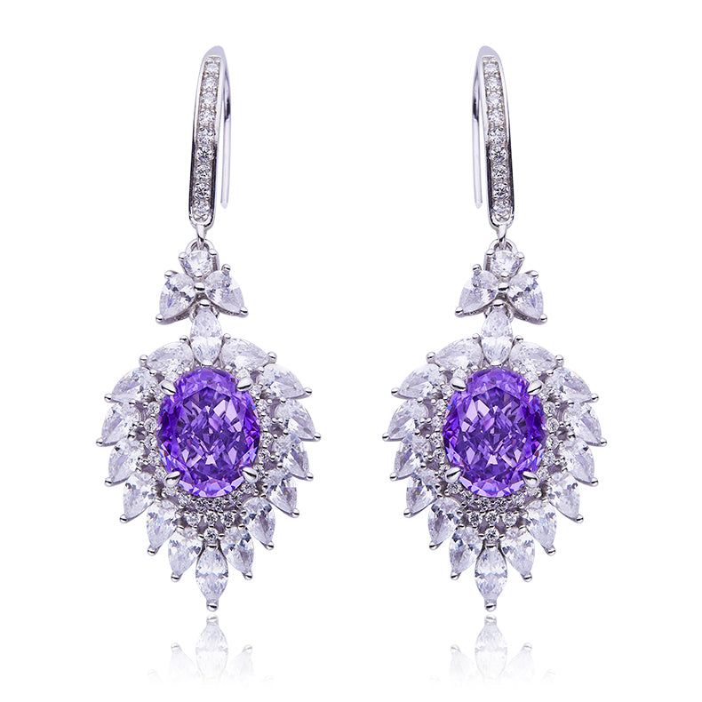 Purple Zircon(4.0CT) Stone Solitaire Drop Earrings for Women