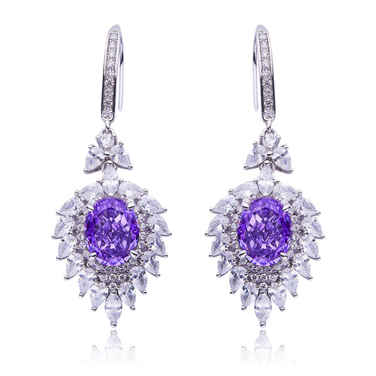 Purple Zircon(4.0CT) Stone Solitaire Drop Earrings for Women