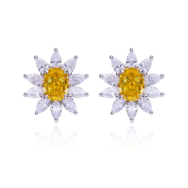 Yellow Zircon(3.2CT) Stone Flower Studs for Women