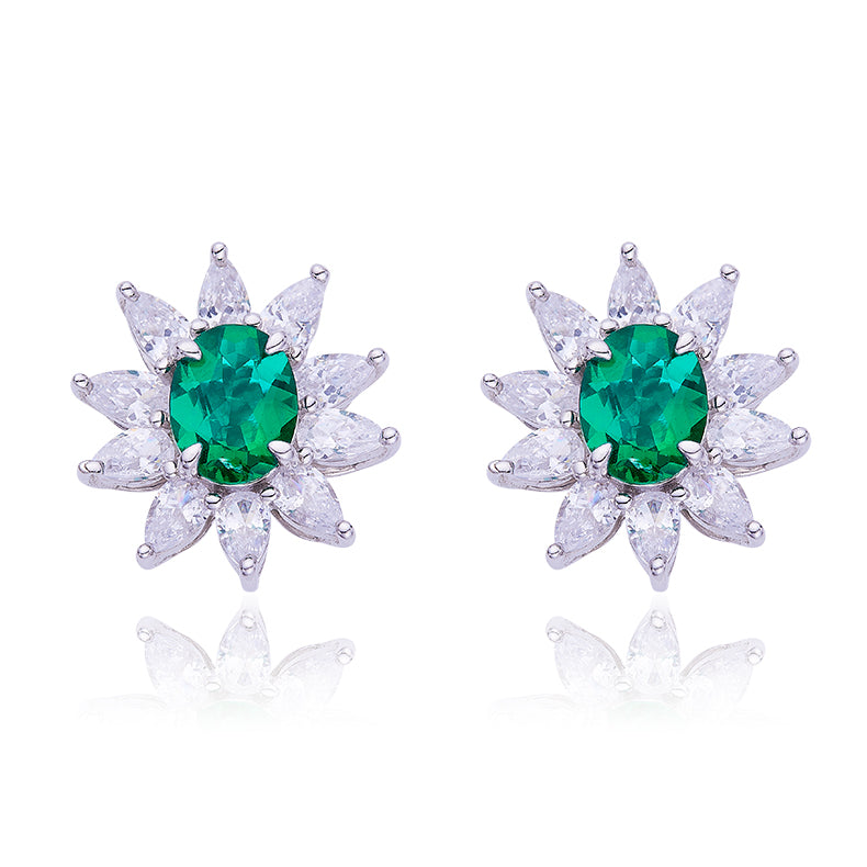 Green Zircon(3.2CT) Stone Flower Studs for Women