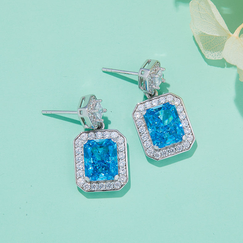 Blue Zircon(13.5CT) Stone Solitaire Drop Earrings for Women