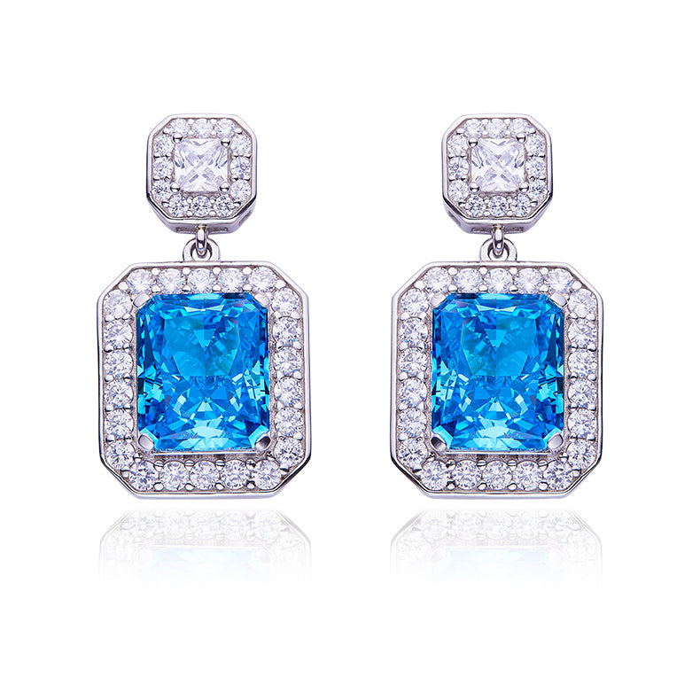 Blue Zircon(13.5CT) Stone Solitaire Drop Earrings for Women