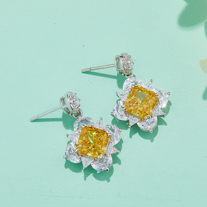 Yellow Zircon(12.5CT) Stone Solitaire Drop Earrings for Women