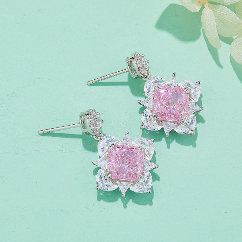Pink Zircon(12.5CT) Stone Solitaire Drop Earrings for Women