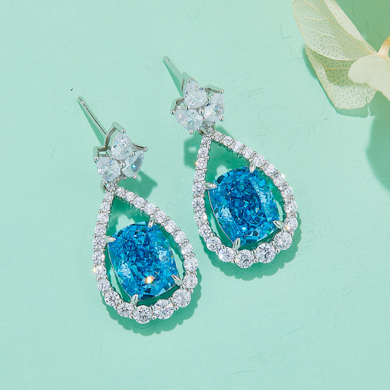 Blue Zircon(12.7 CT) Stone Solitaire Drop Earrings for Women