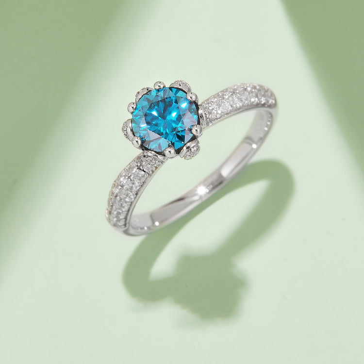 (Four Colours) 1CT Round Cut Moissanite Band Ring for Women