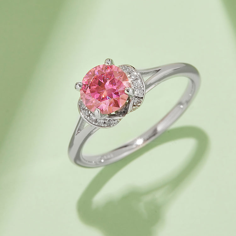 (Four Colours) 1CT Round Cut Moissanite Solitaire Band for Women