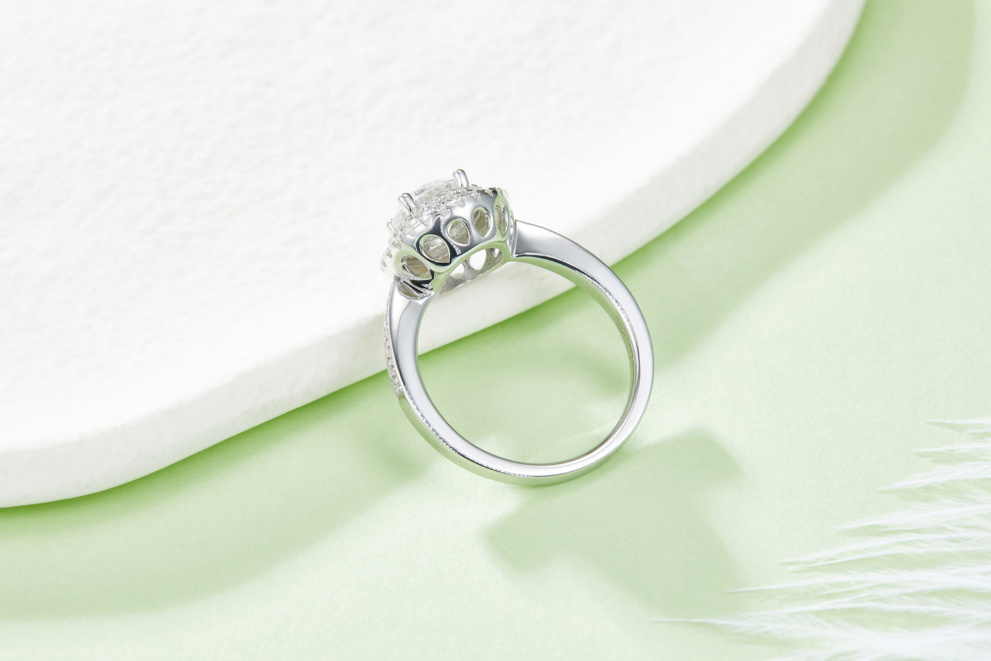 1.0CT Moissanite Round Cut Luxurious Soleste Halo Plated Platinum Ring for Women