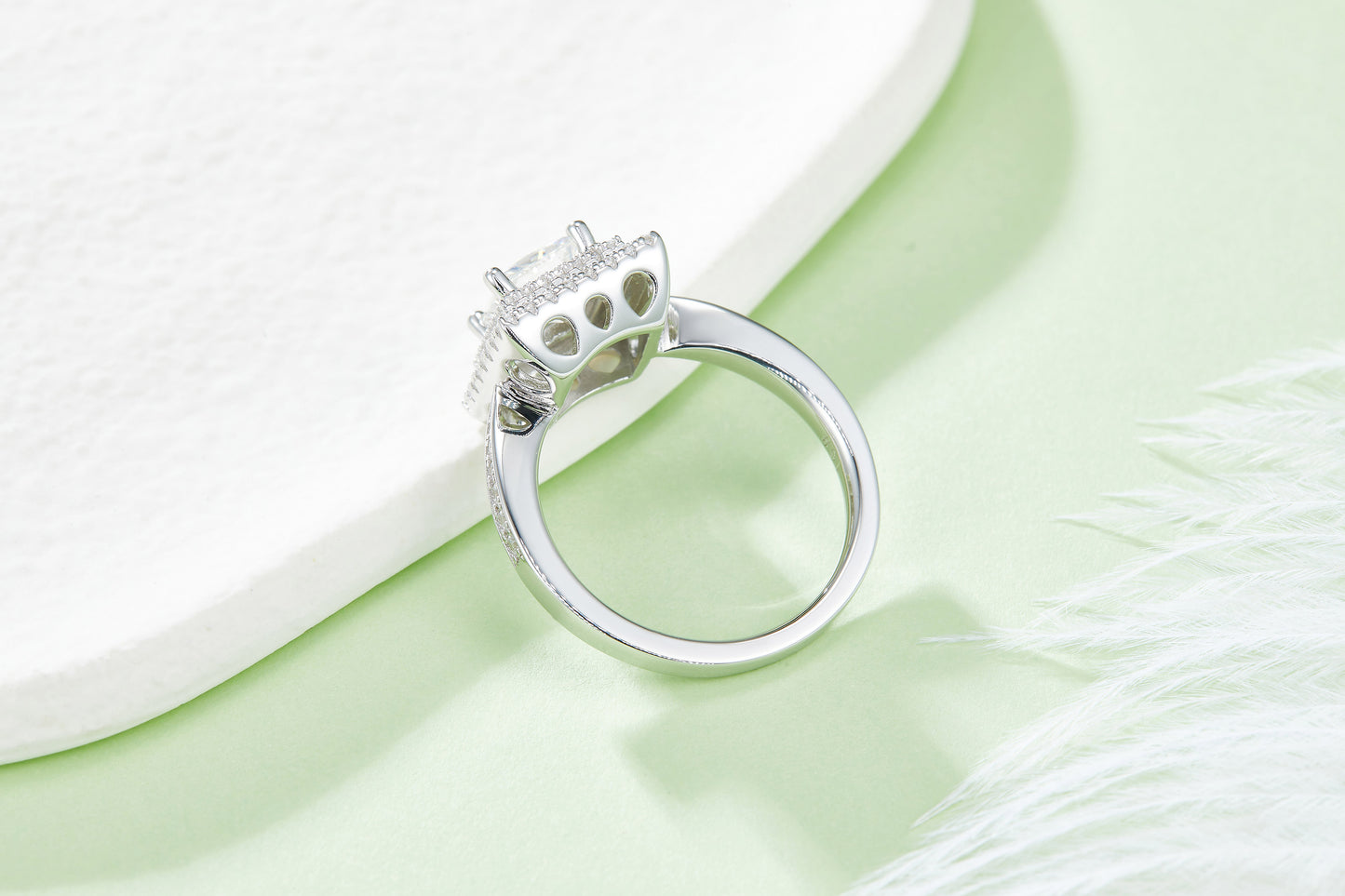 1.0CT Moissanite Square Luxurious Soleste Halo Plated Platinum Ring for Women