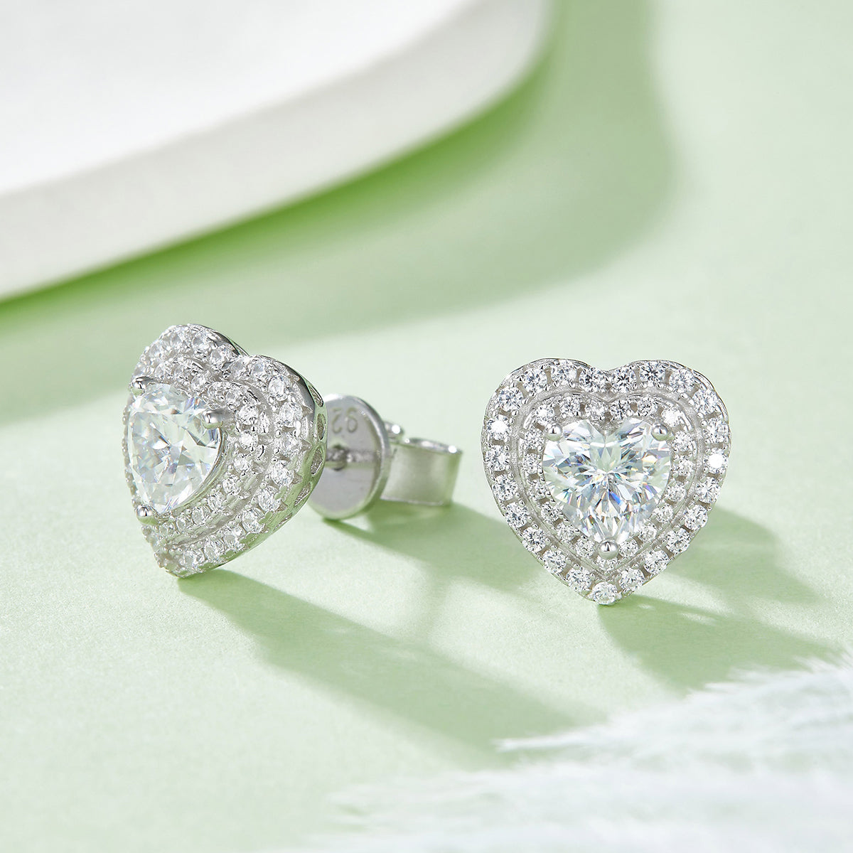 0.5CT Moissanite Heart-Shape Luxurious Soleste Halo Plated Platinum Studs Earrings for Women
