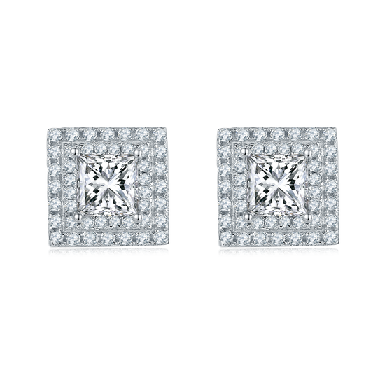 0.5CT Moissanite Square Luxurious Soleste Halo Plated Platinum Studs Earrings for Women