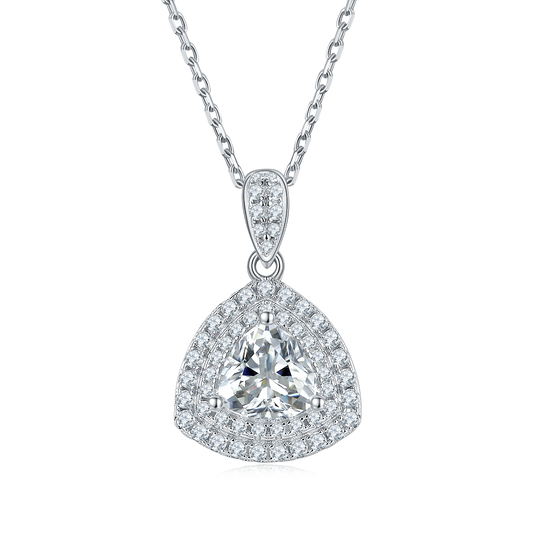 1.0CT Moissanite Trillion Luxurious Soleste Halo Plated Platinum Necklace for Women