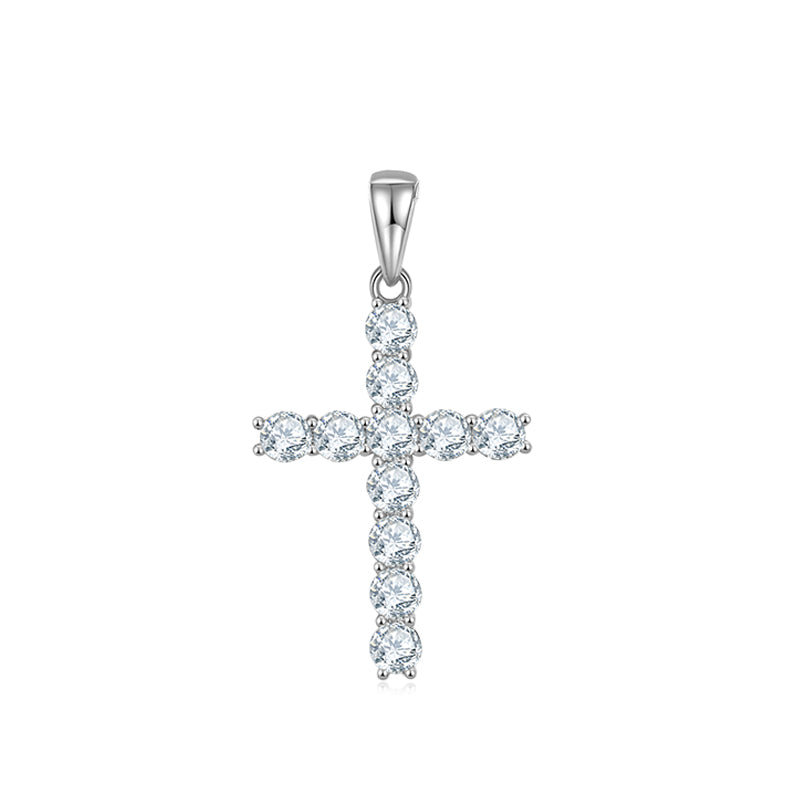 (Two Colours) 4.0mm Moissanite Classical Crucifix Pendant Plated Platinum Silver Necklace for Women