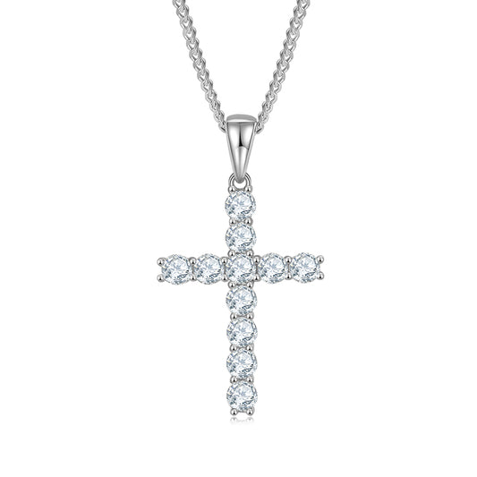 (Two Colours) 5.0mm Moissanite Classical Crucifix Pendant Plated Platinum Silver Necklace for Women