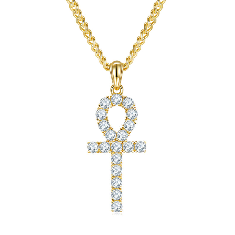 (Two Colours) 3.0mm Moissanite Fashion Crucifix Pendant Plated Platinum Silver Necklace for Women