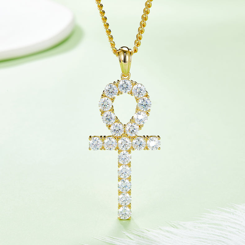 (Two Colours) 5.0mm Moissanite Fashion Crucifix Pendant Plated Platinum Silver Necklace for Women